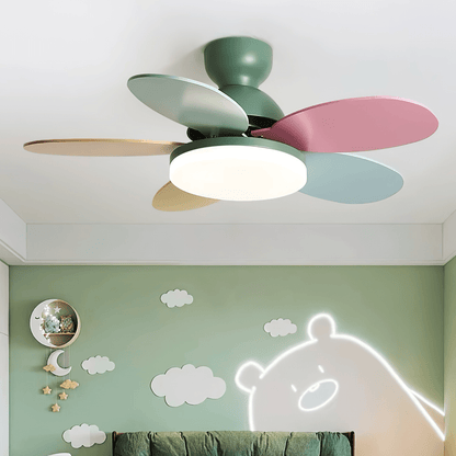 Liora Plafondventilator met Verlichting en Gekleurde Glazen Bladeren voor Kinderkamer – Moderne Ceiling Fan met LED en Afstandsbediening – Verstelbare Snelheid Plafondventilator met Licht in Meerdere Kleurvarianten
