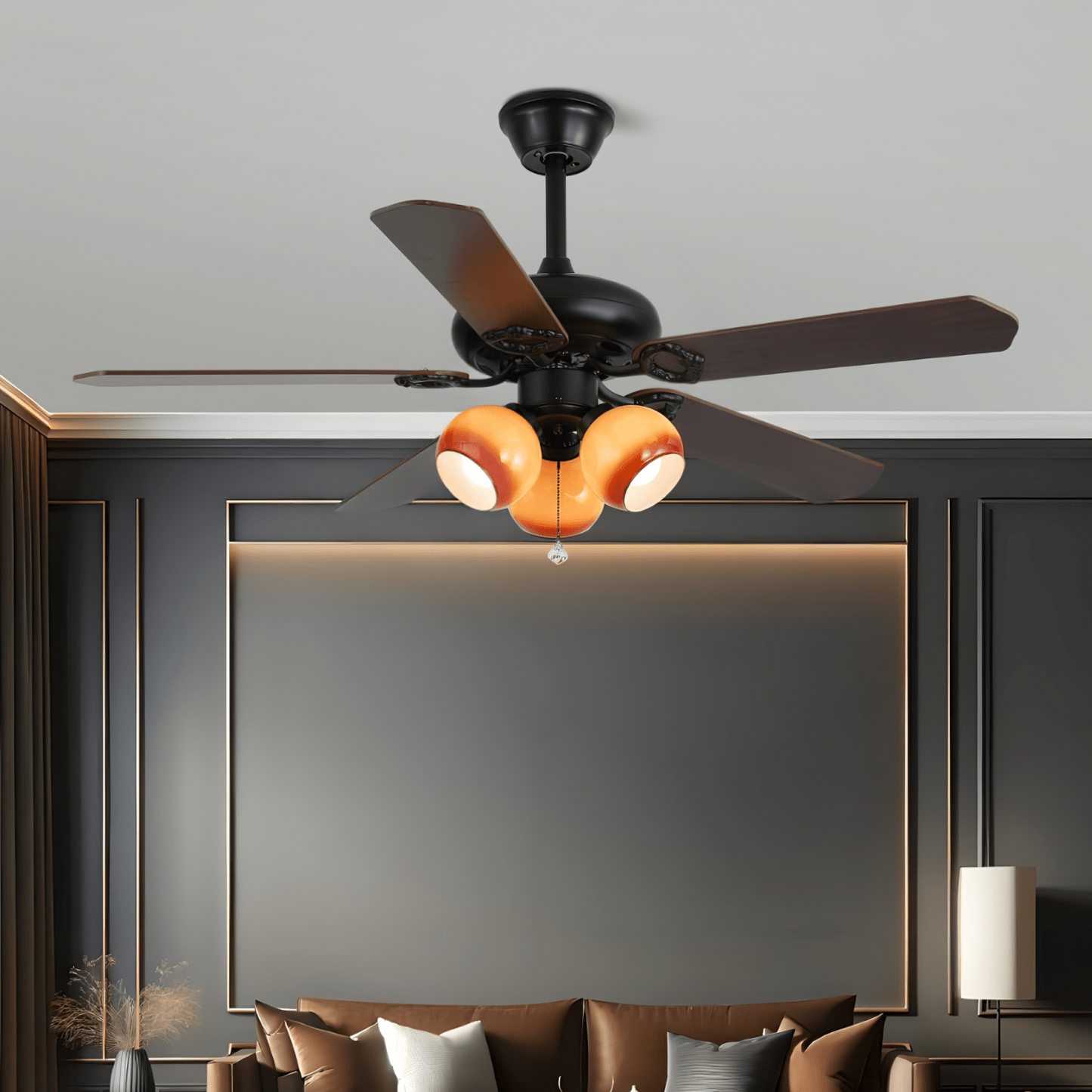 Plafondventilator met Verlichting Vintage Hout & Glas 107cm Scandinavische Stijl Retro Plafondlamp met Afstandsbediening
