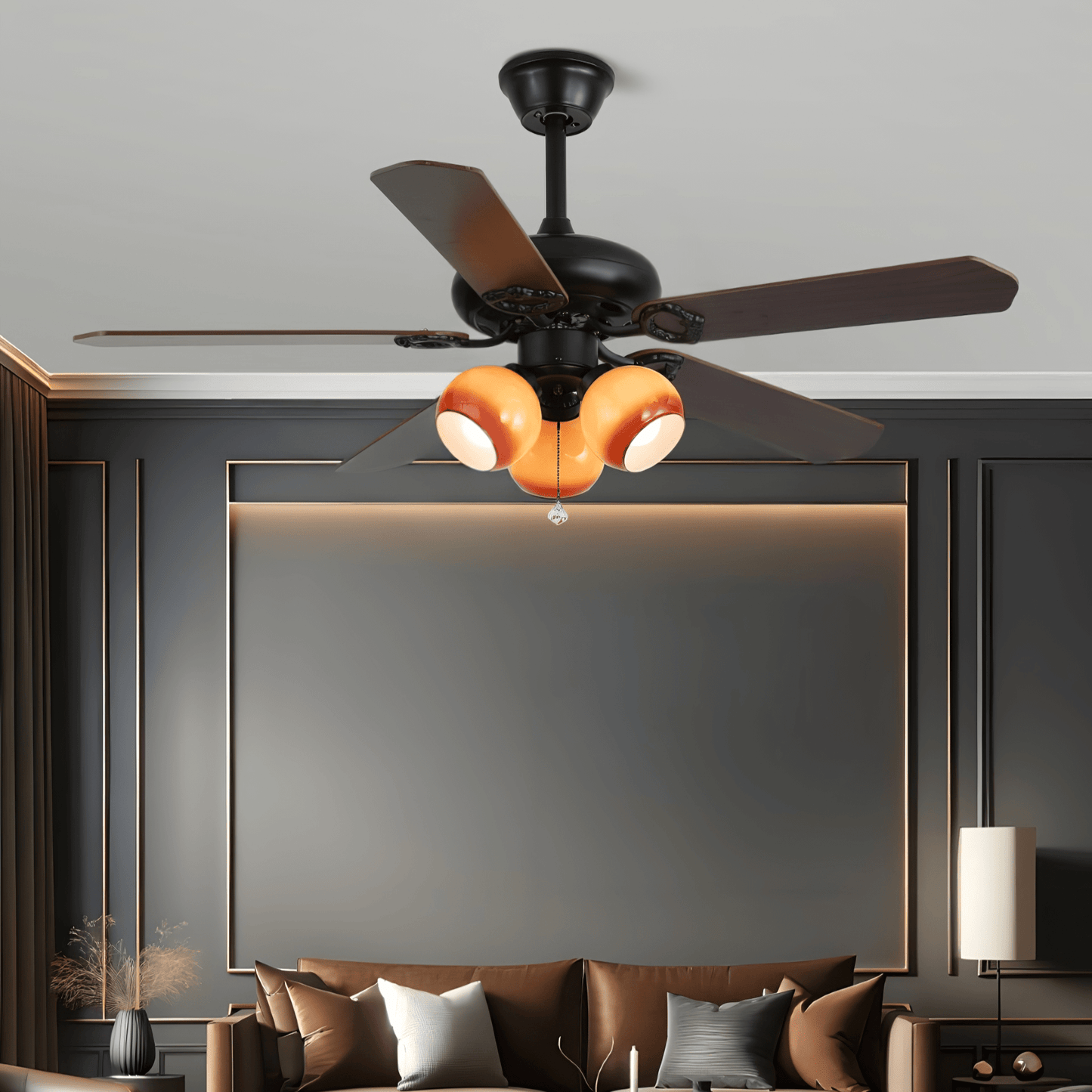 Plafondventilator met Verlichting Vintage Hout & Glas 107cm Scandinavische Stijl Retro Plafondlamp met Afstandsbediening