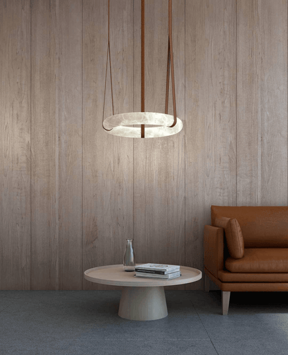 Hanglamp Alabaster Ring LED Donkerbruin Bruin Goud Woonkamer Eetkamer 3000K 4000K 6000K Ø30 Ø120cm Natuursteen Pendellamp