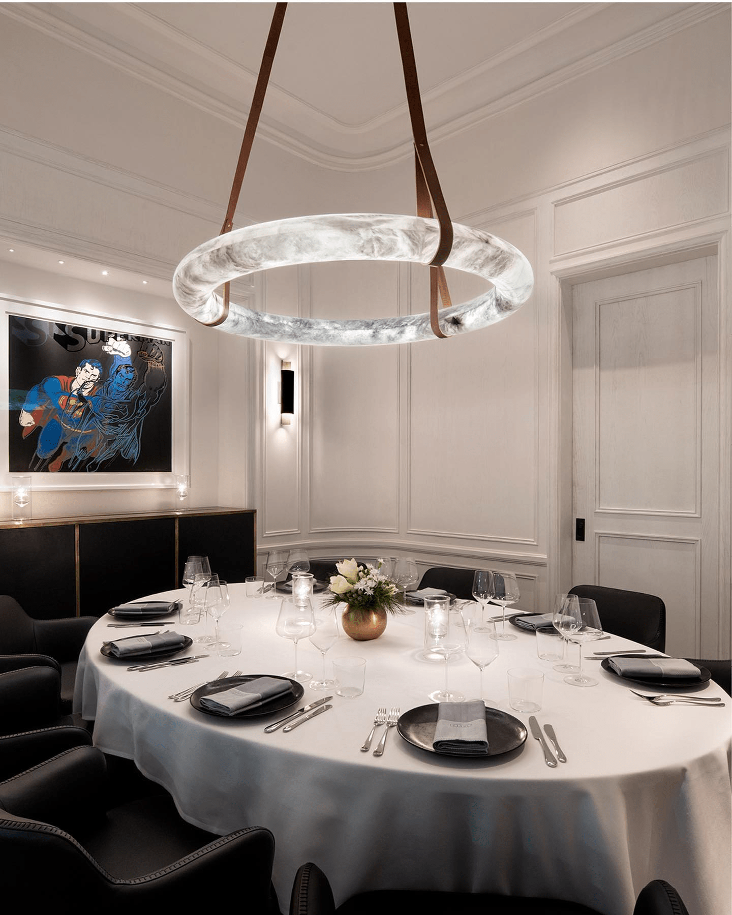 Hanglamp Alabaster Ring LED Donkerbruin Bruin Goud Woonkamer Eetkamer 3000K 4000K 6000K Ø30 Ø120cm Natuursteen Pendellamp