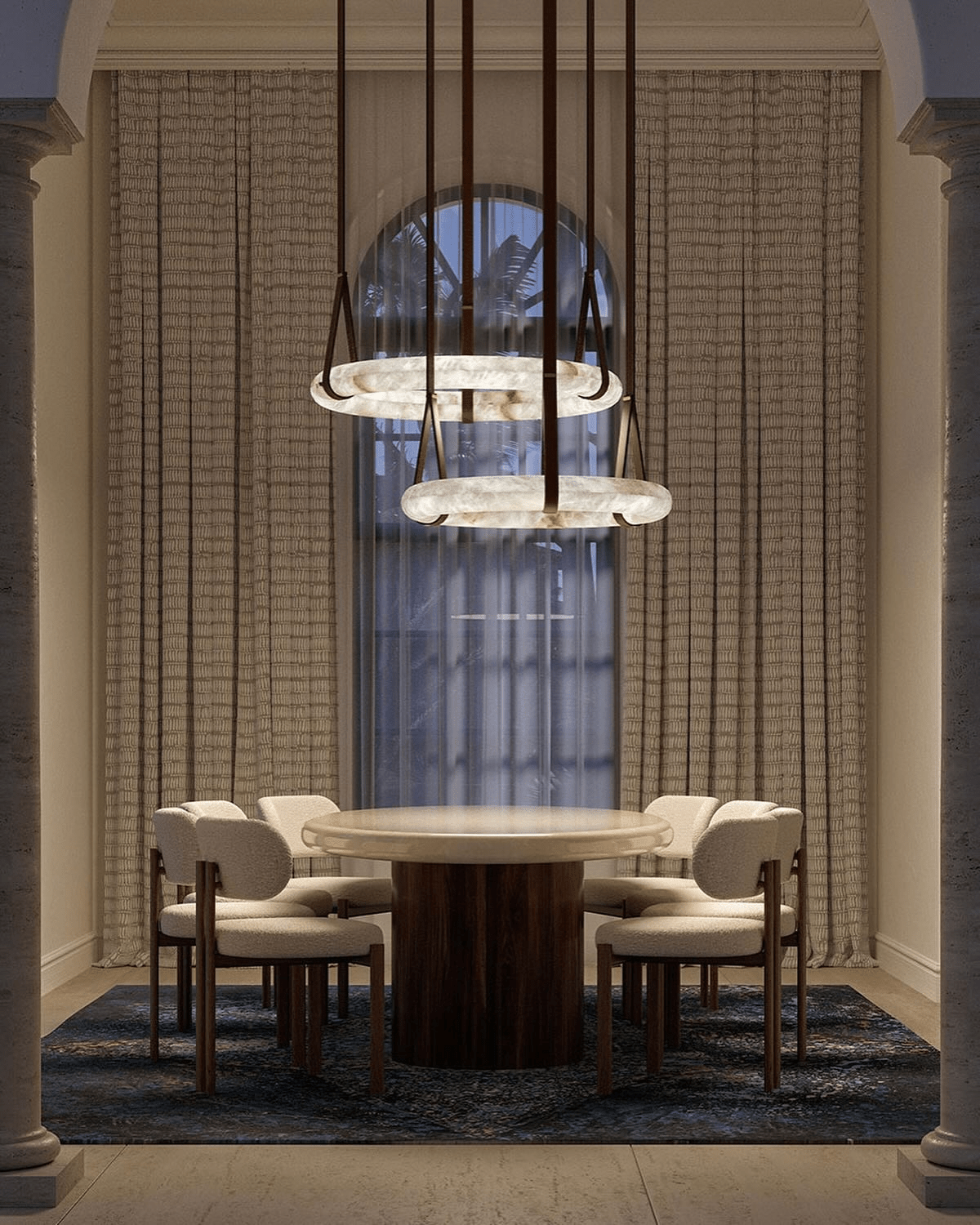 Hanglamp Alabaster Ring LED Donkerbruin Bruin Goud Woonkamer Eetkamer 3000K 4000K 6000K Ø30 Ø120cm Natuursteen Pendellamp