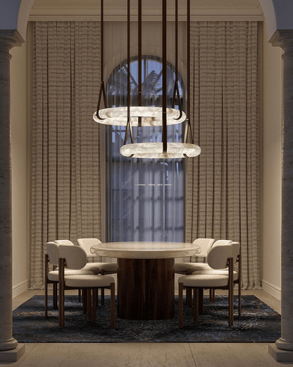 Hanglamp Alabaster Ring LED Donkerbruin Bruin Goud Woonkamer Eetkamer 3000K 4000K 6000K Ø30 Ø120cm Natuursteen Pendellamp