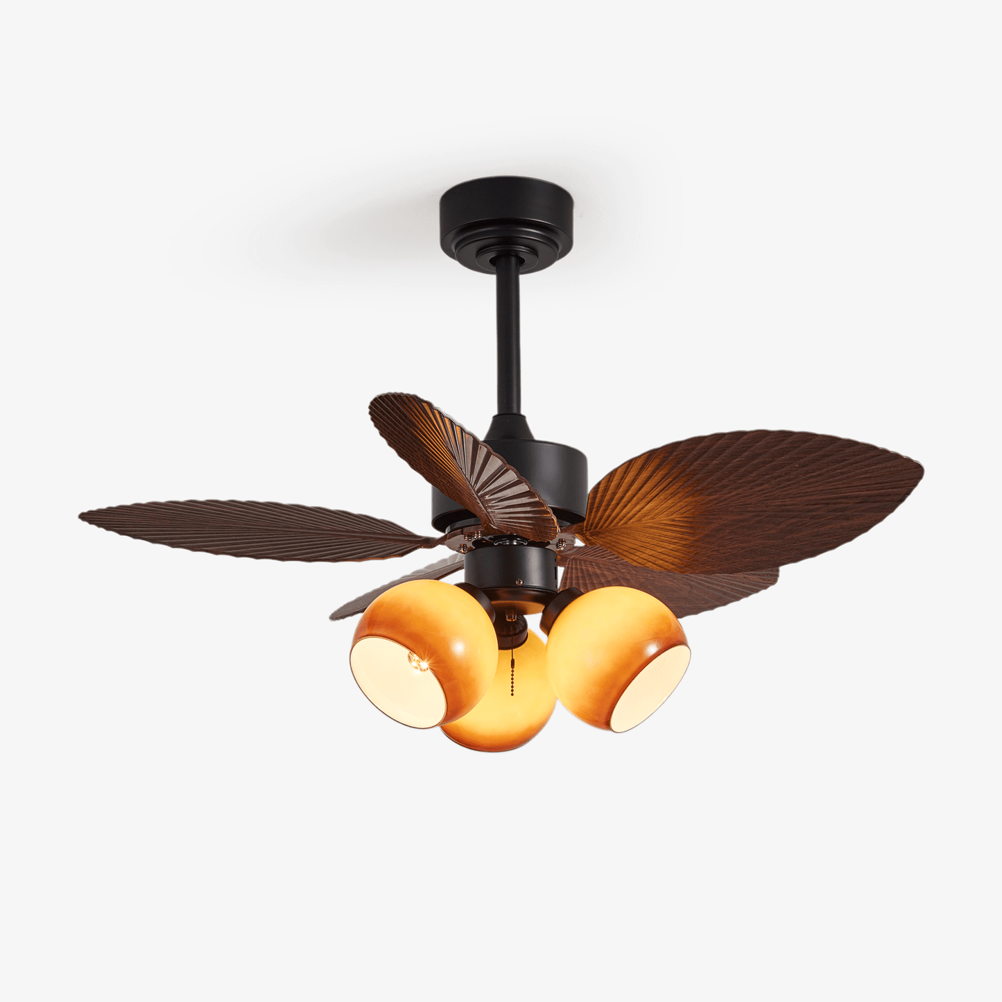 Vintage Plafondventilator met Verlichting – 91cm Diameter – Walnoot Afwerking & Oranje Kap