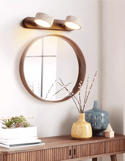 Travertijn Wandlamp Met Houten Basis En Dubbele LED Lichtbron Natuurlijke Steen Design Wandverlichting Voor Slaapkamer Hal En Woonkamer