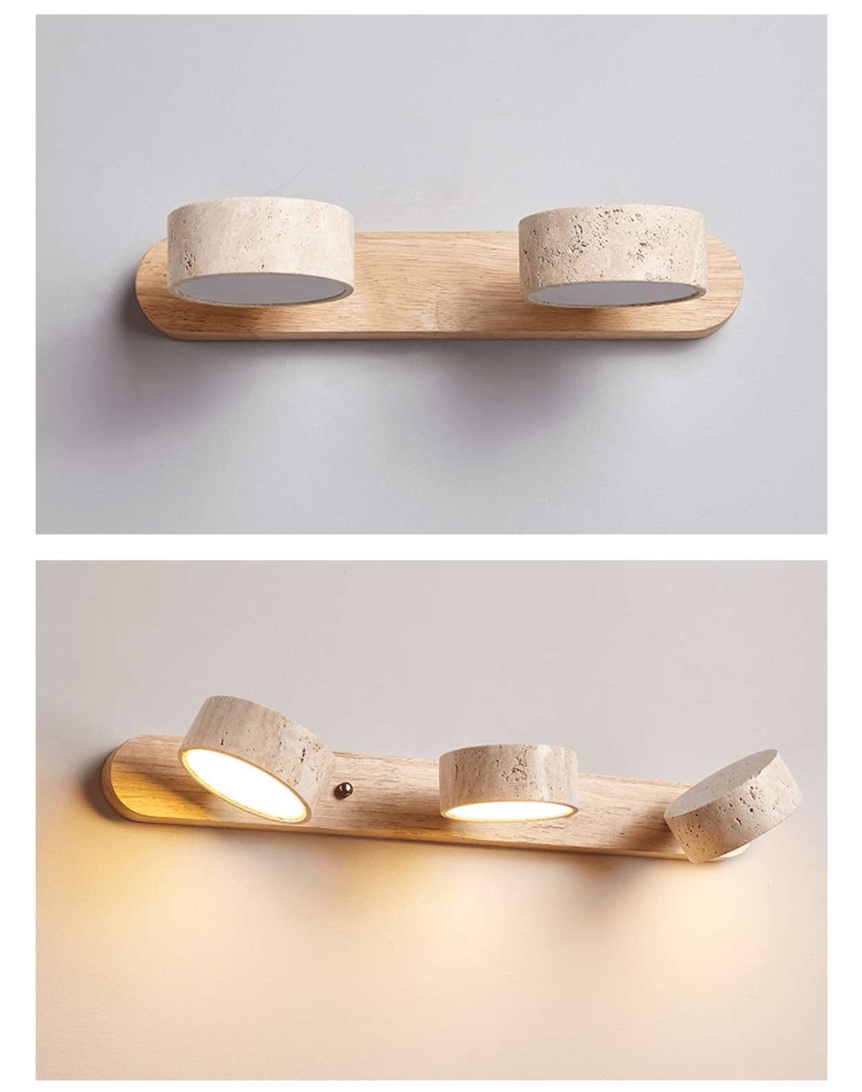 Travertijn Wandlamp Met Houten Basis En Dubbele LED Lichtbron Natuurlijke Steen Design Wandverlichting Voor Slaapkamer Hal En Woonkamer
