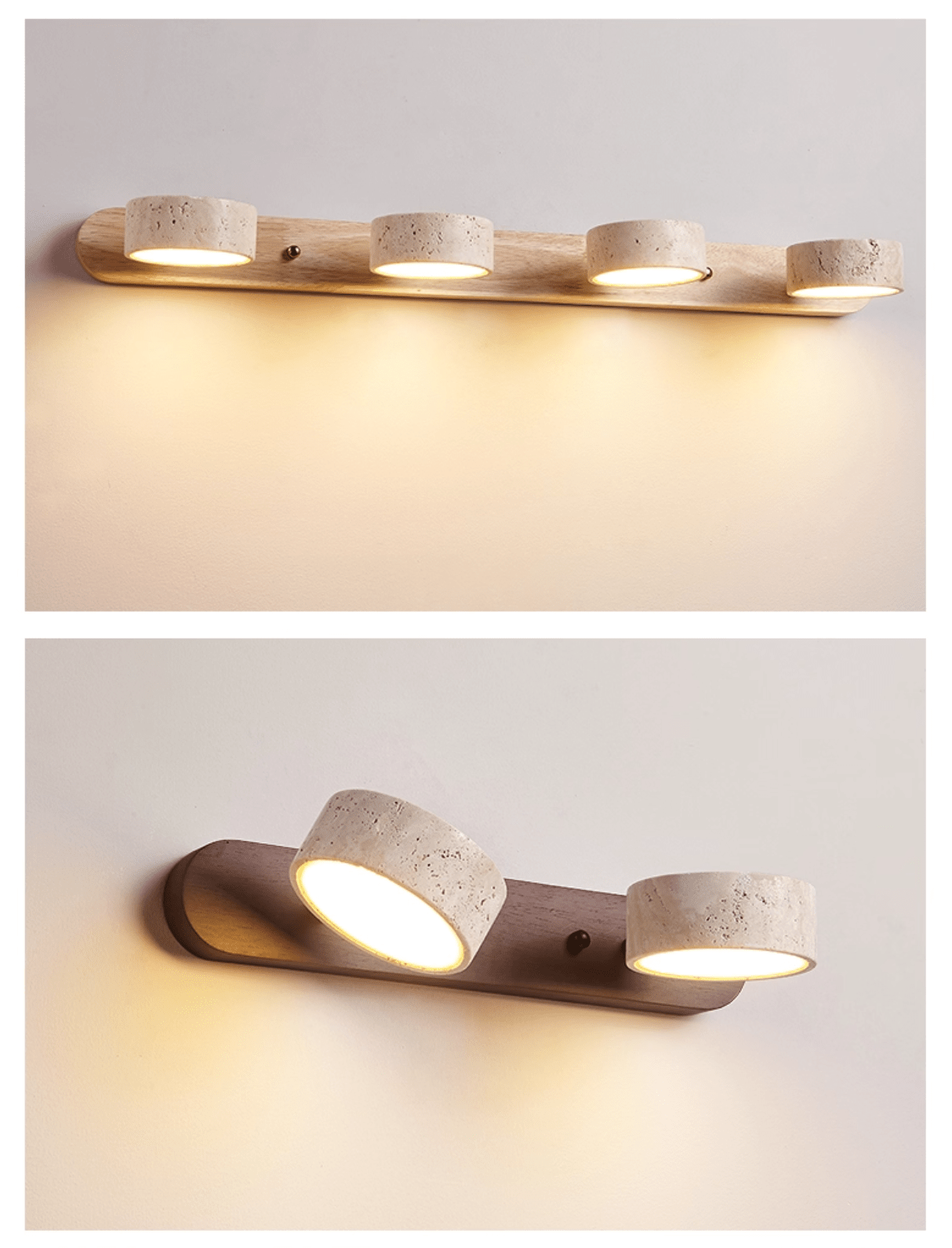Travertijn Wandlamp Met Houten Basis En Dubbele LED Lichtbron Natuurlijke Steen Design Wandverlichting Voor Slaapkamer Hal En Woonkamer