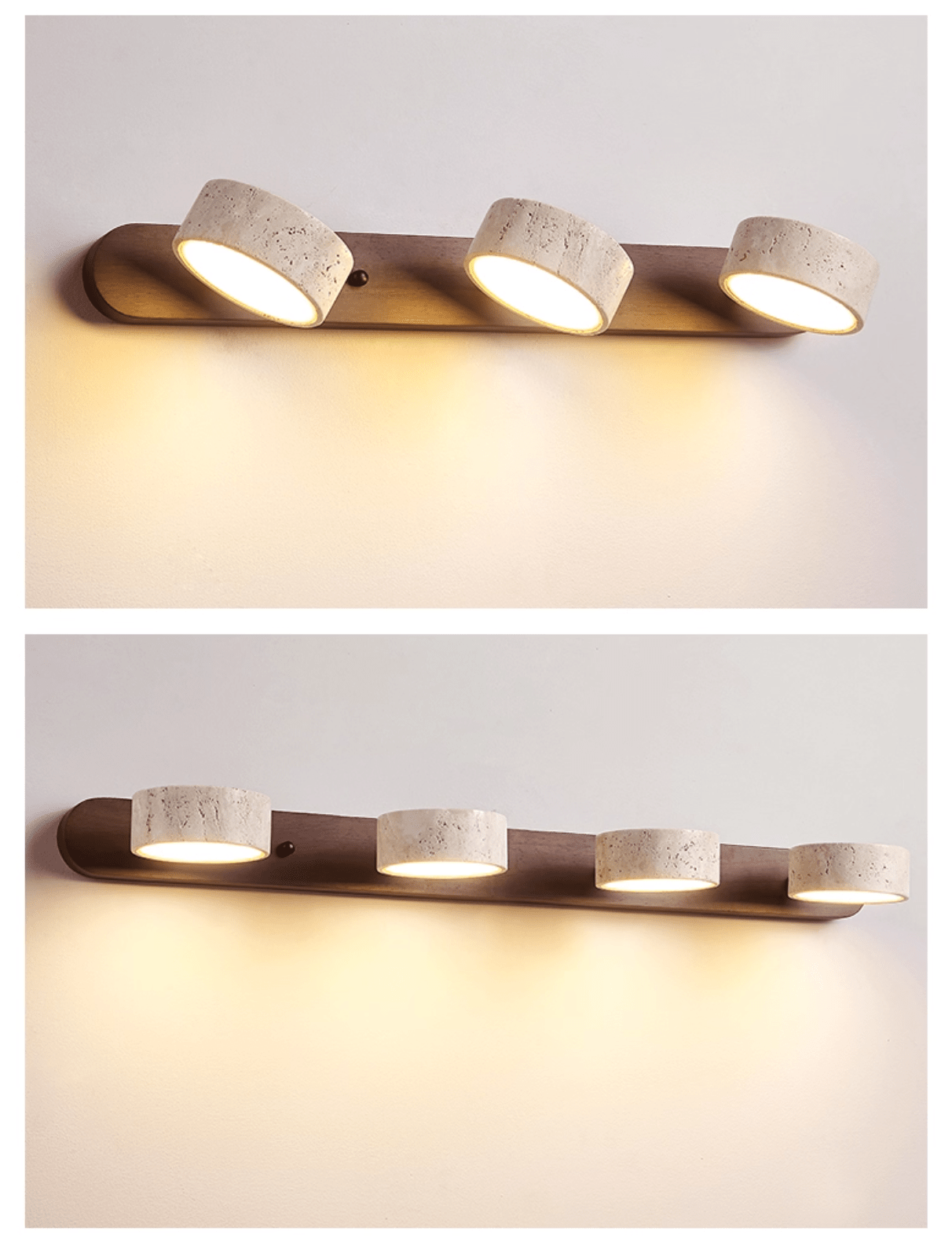Travertijn Wandlamp Met Houten Basis En Dubbele LED Lichtbron Natuurlijke Steen Design Wandverlichting Voor Slaapkamer Hal En Woonkamer