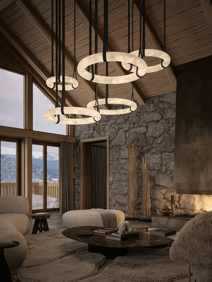 Hanglamp Alabaster Ring LED Donkerbruin Bruin Goud Woonkamer Eetkamer 3000K 4000K 6000K Ø30 Ø120cm Natuursteen Pendellamp