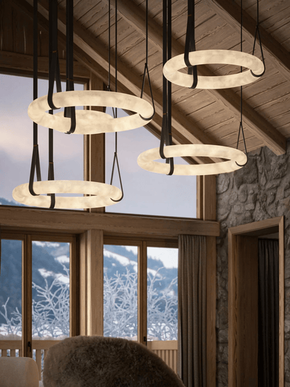 Hanglamp Alabaster Ring LED Donkerbruin Bruin Goud Woonkamer Eetkamer 3000K 4000K 6000K Ø30 Ø120cm Natuursteen Pendellamp