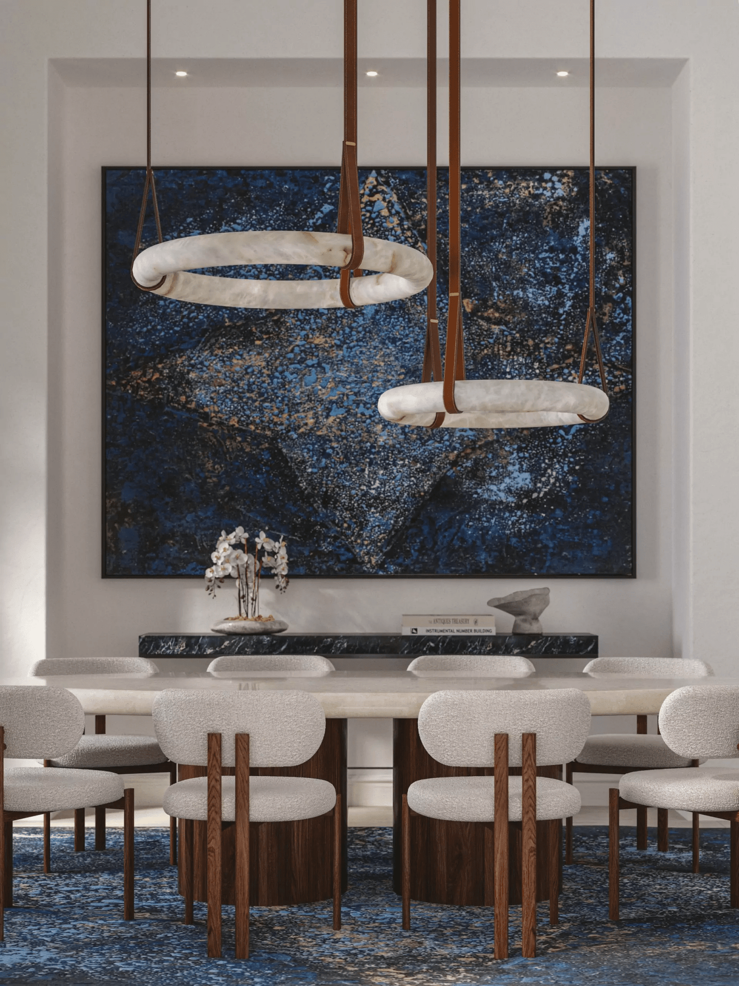 Hanglamp Alabaster Ring LED Donkerbruin Bruin Goud Woonkamer Eetkamer 3000K 4000K 6000K Ø30 Ø120cm Natuursteen Pendellamp