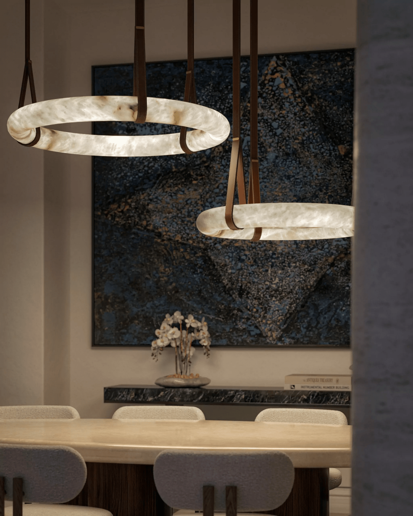 Hanglamp Alabaster Ring LED Donkerbruin Bruin Goud Woonkamer Eetkamer 3000K 4000K 6000K Ø30 Ø120cm Natuursteen Pendellamp