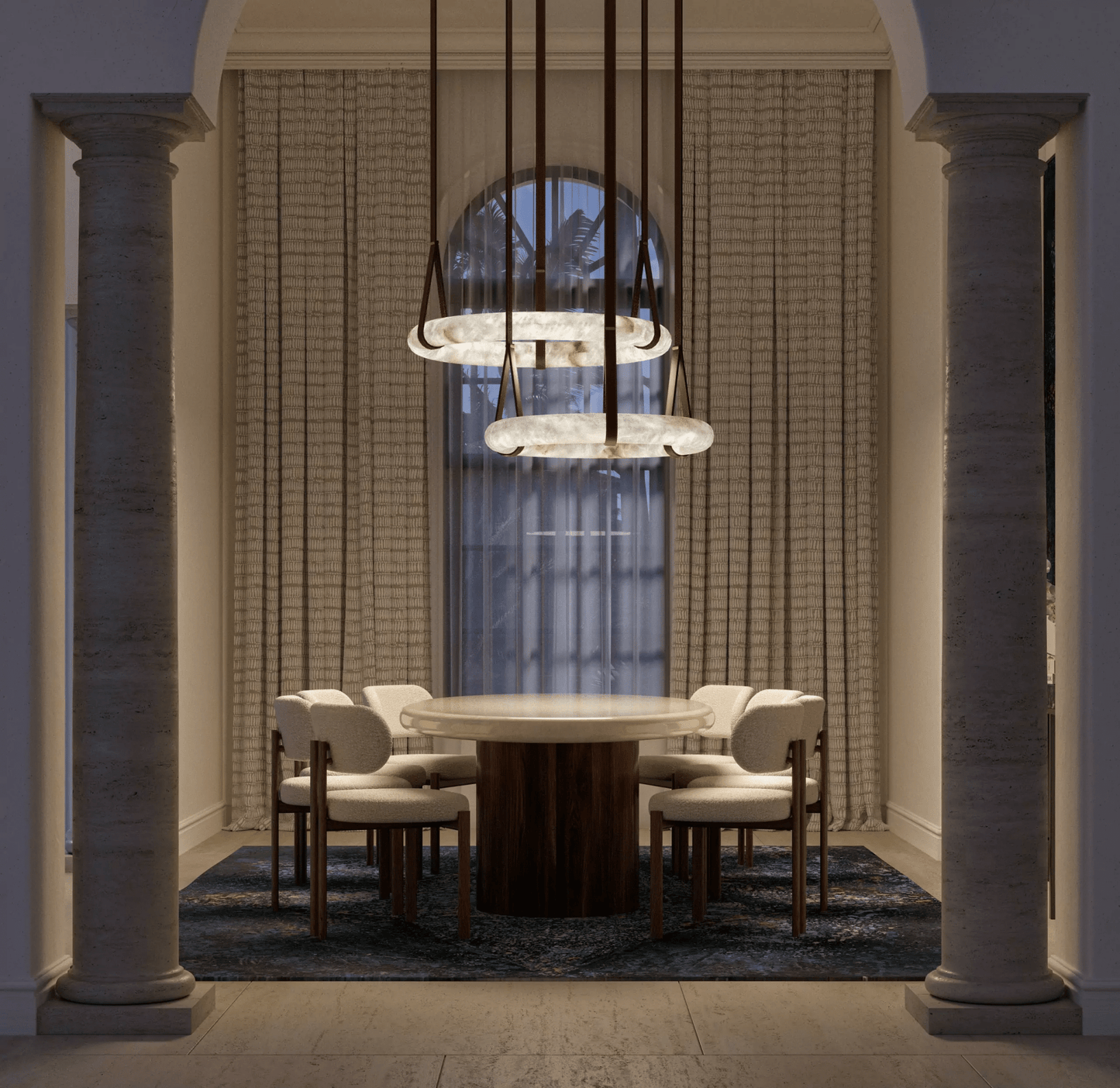 Hanglamp Alabaster Ring LED Donkerbruin Bruin Goud Woonkamer Eetkamer 3000K 4000K 6000K Ø30 Ø120cm Natuursteen Pendellamp