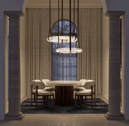 Hanglamp Alabaster Ring LED Donkerbruin Bruin Goud Woonkamer Eetkamer 3000K 4000K 6000K Ø30 Ø120cm Natuursteen Pendellamp