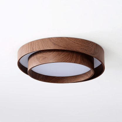 LED plafondlamp houtlook walnoot Japandi woonkamer slaapkamer ronde plafondlamp moderne verlichting houtnerf look
