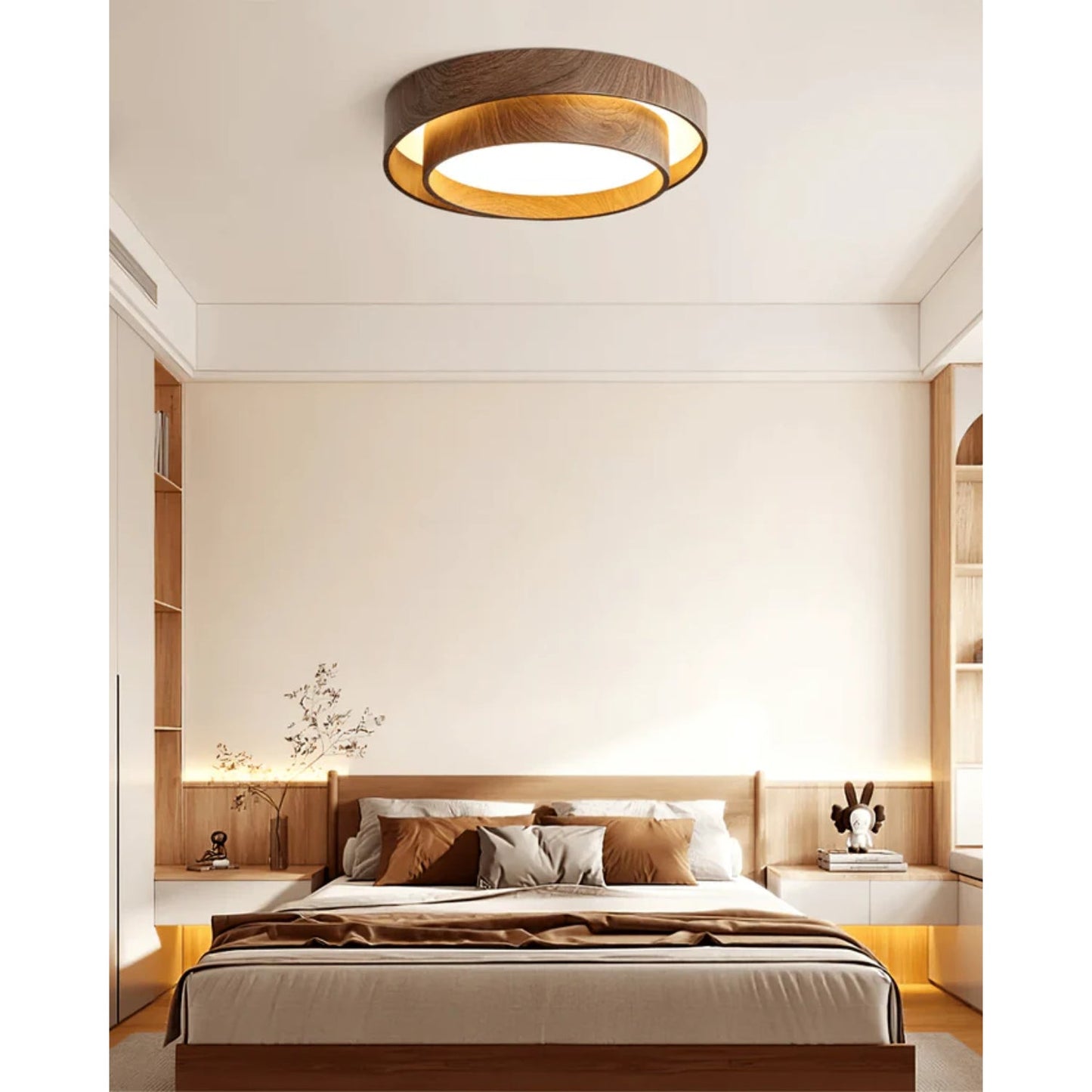 LED plafondlamp houtlook walnoot Japandi woonkamer slaapkamer ronde plafondlamp moderne verlichting houtnerf look