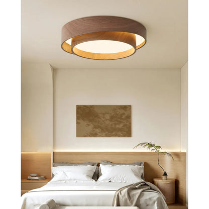 LED plafondlamp houtlook walnoot Japandi woonkamer slaapkamer ronde plafondlamp moderne verlichting houtnerf look