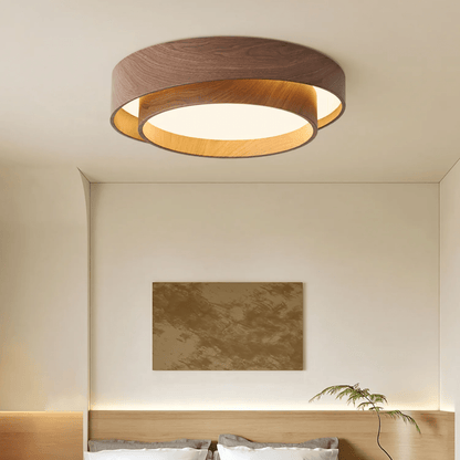 LED plafondlamp houtlook walnoot Japandi woonkamer slaapkamer ronde plafondlamp moderne verlichting houtnerf look