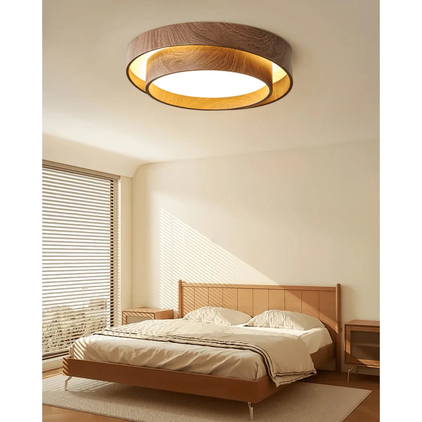 LED plafondlamp houtlook walnoot Japandi woonkamer slaapkamer ronde plafondlamp moderne verlichting houtnerf look