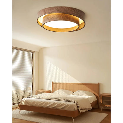 LED plafondlamp houtlook walnoot Japandi woonkamer slaapkamer ronde plafondlamp moderne verlichting houtnerf look