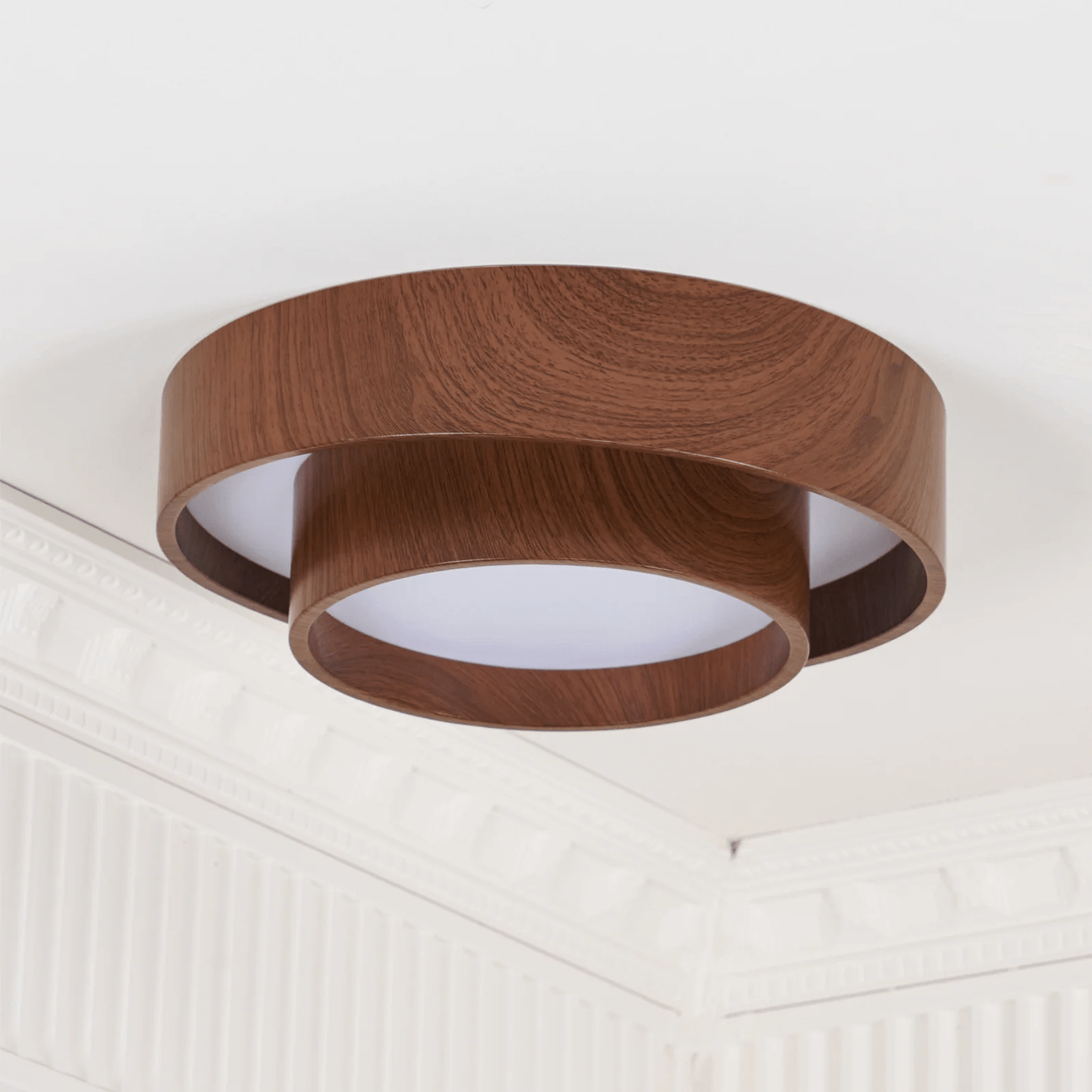 LED plafondlamp houtlook walnoot Japandi woonkamer slaapkamer ronde plafondlamp moderne verlichting houtnerf look