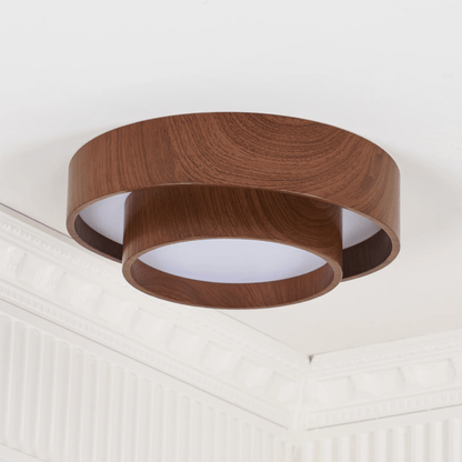 LED plafondlamp houtlook walnoot Japandi woonkamer slaapkamer ronde plafondlamp moderne verlichting houtnerf look