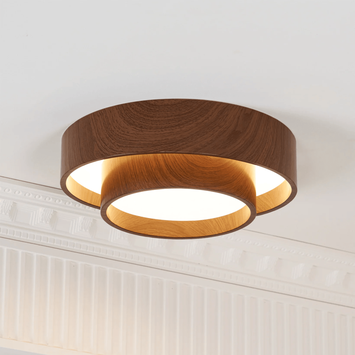 LED plafondlamp houtlook walnoot Japandi woonkamer slaapkamer ronde plafondlamp moderne verlichting houtnerf look