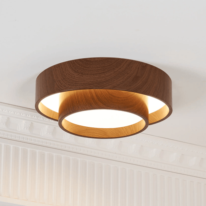 LED plafondlamp houtlook walnoot Japandi woonkamer slaapkamer ronde plafondlamp moderne verlichting houtnerf look