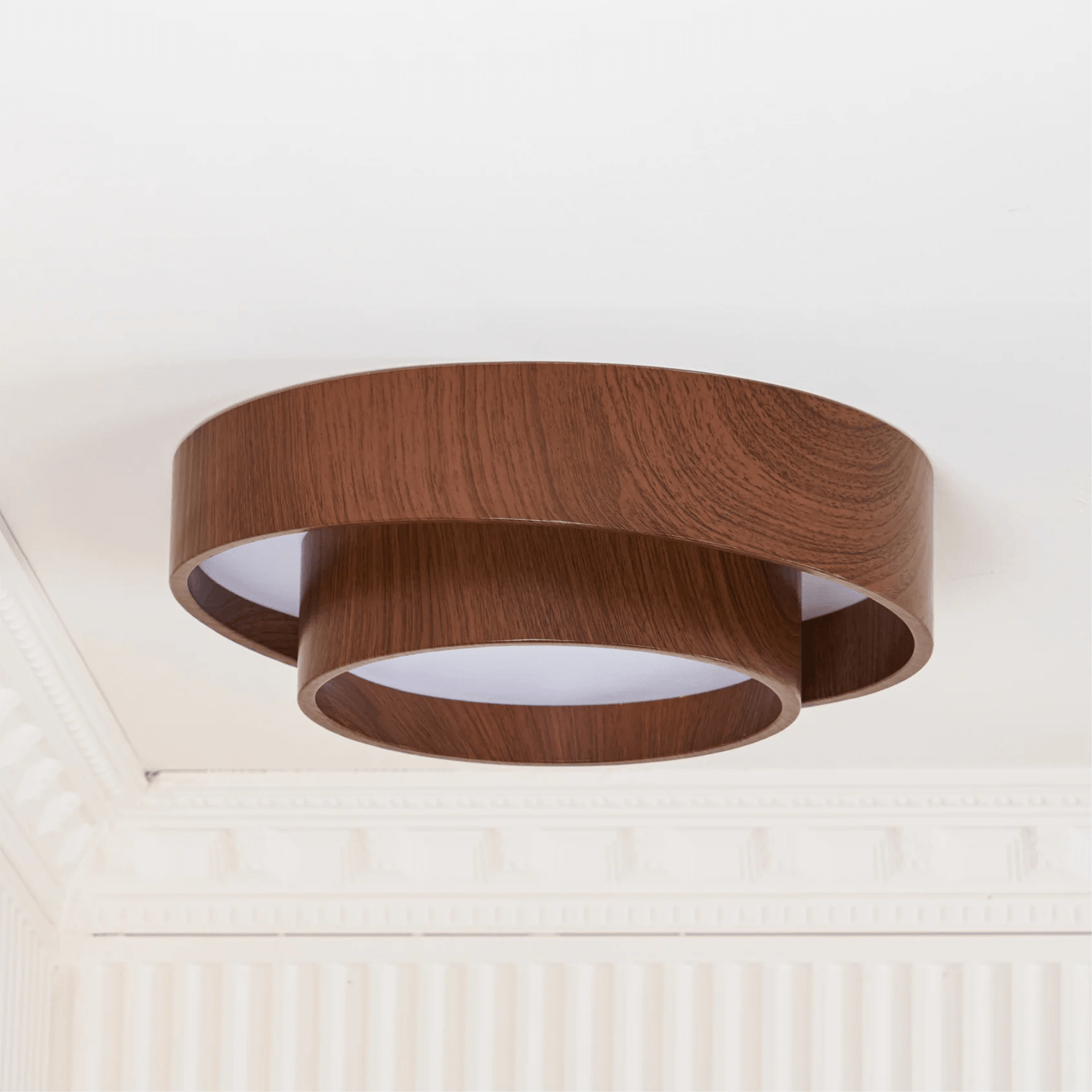 LED plafondlamp houtlook walnoot Japandi woonkamer slaapkamer ronde plafondlamp moderne verlichting houtnerf look