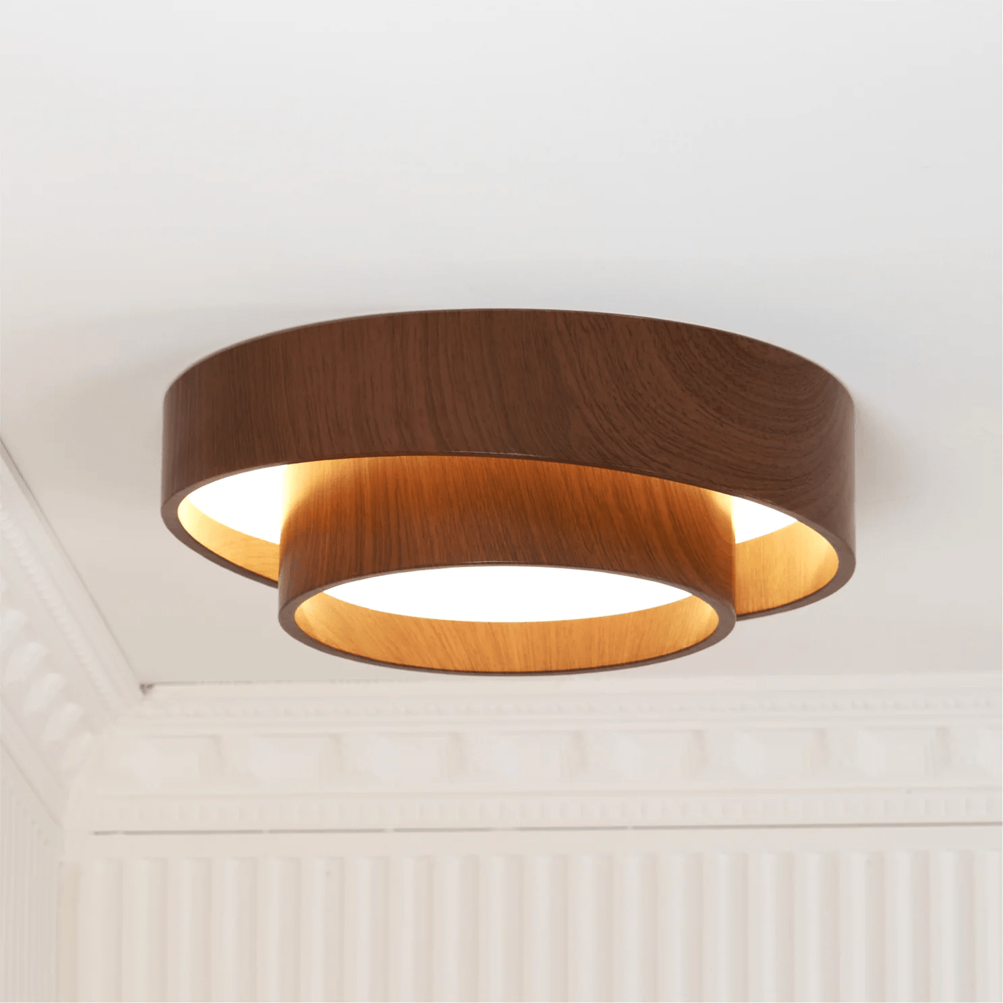 LED plafondlamp houtlook walnoot Japandi woonkamer slaapkamer ronde plafondlamp moderne verlichting houtnerf look