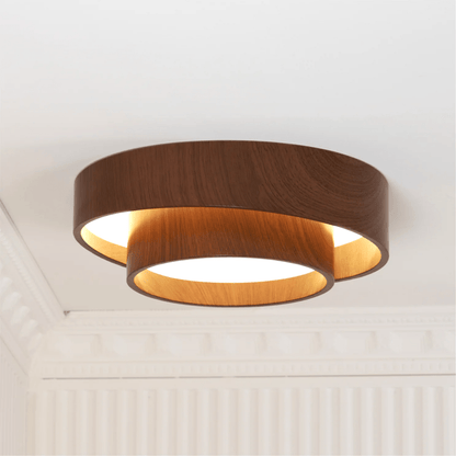 LED plafondlamp houtlook walnoot Japandi woonkamer slaapkamer ronde plafondlamp moderne verlichting houtnerf look