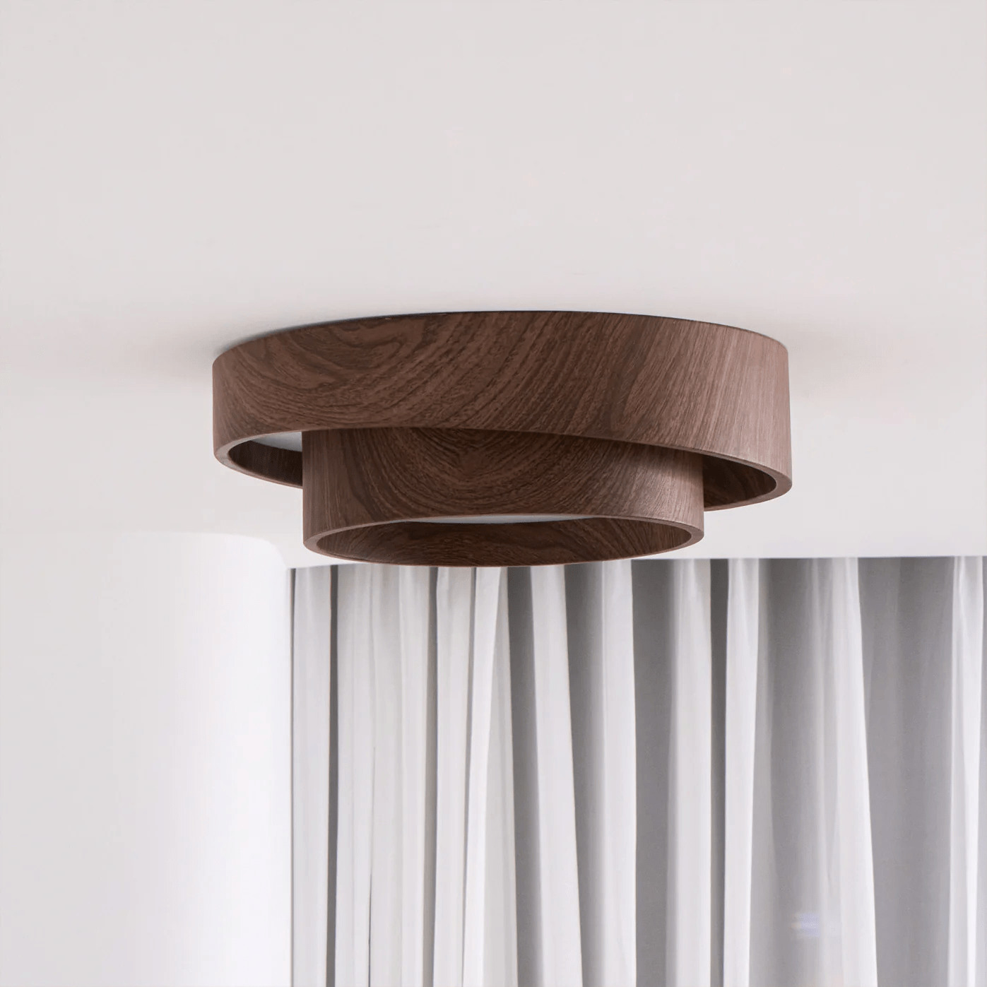 LED plafondlamp houtlook walnoot Japandi woonkamer slaapkamer ronde plafondlamp moderne verlichting houtnerf look