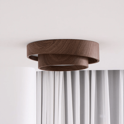 LED plafondlamp houtlook walnoot Japandi woonkamer slaapkamer ronde plafondlamp moderne verlichting houtnerf look