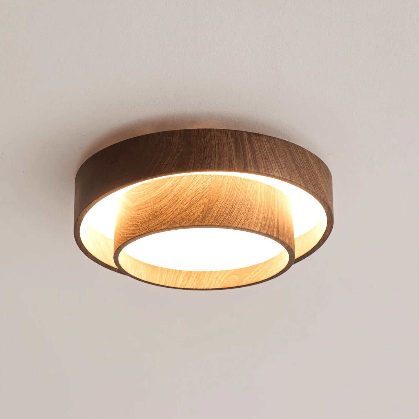 LED plafondlamp houtlook walnoot Japandi woonkamer slaapkamer ronde plafondlamp moderne verlichting houtnerf look