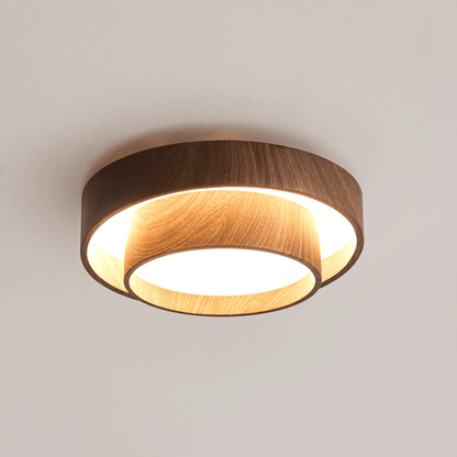 LED plafondlamp houtlook walnoot Japandi woonkamer slaapkamer ronde plafondlamp moderne verlichting houtnerf look