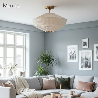 Semi-Flush Plafondlamp Metaal Stoffen Kap Gestroomlijnde Vormgeving Hedendaagse Verlichting Woonkamer Slaapkamer Scandinavisch Interieur Vintage Details