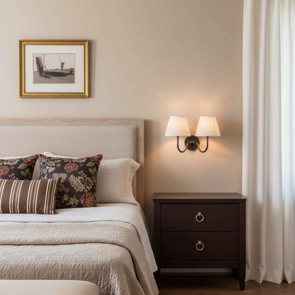 Wandlamp met Plissé Kap – Klassieke Wandverlichting Metaal & Linnen Landelijk Slaapkamer Hal Leeshoek Huis Interieur
