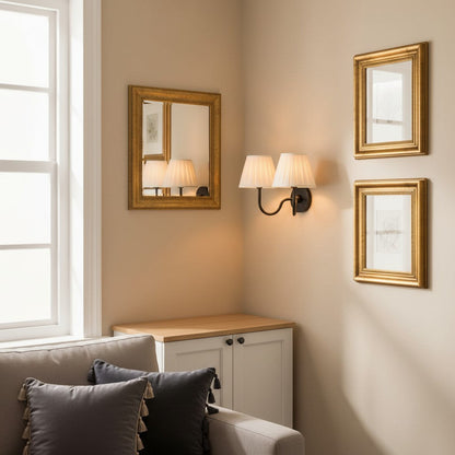 Wandlamp met Plissé Kap – Klassieke Wandverlichting Metaal & Linnen Landelijk Slaapkamer Hal Leeshoek Huis Interieur