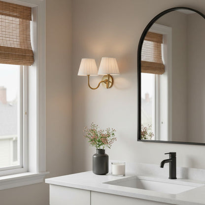 Wandlamp met Plissé Kap – Klassieke Wandverlichting Metaal & Linnen Landelijk Slaapkamer Hal Leeshoek Huis Interieur