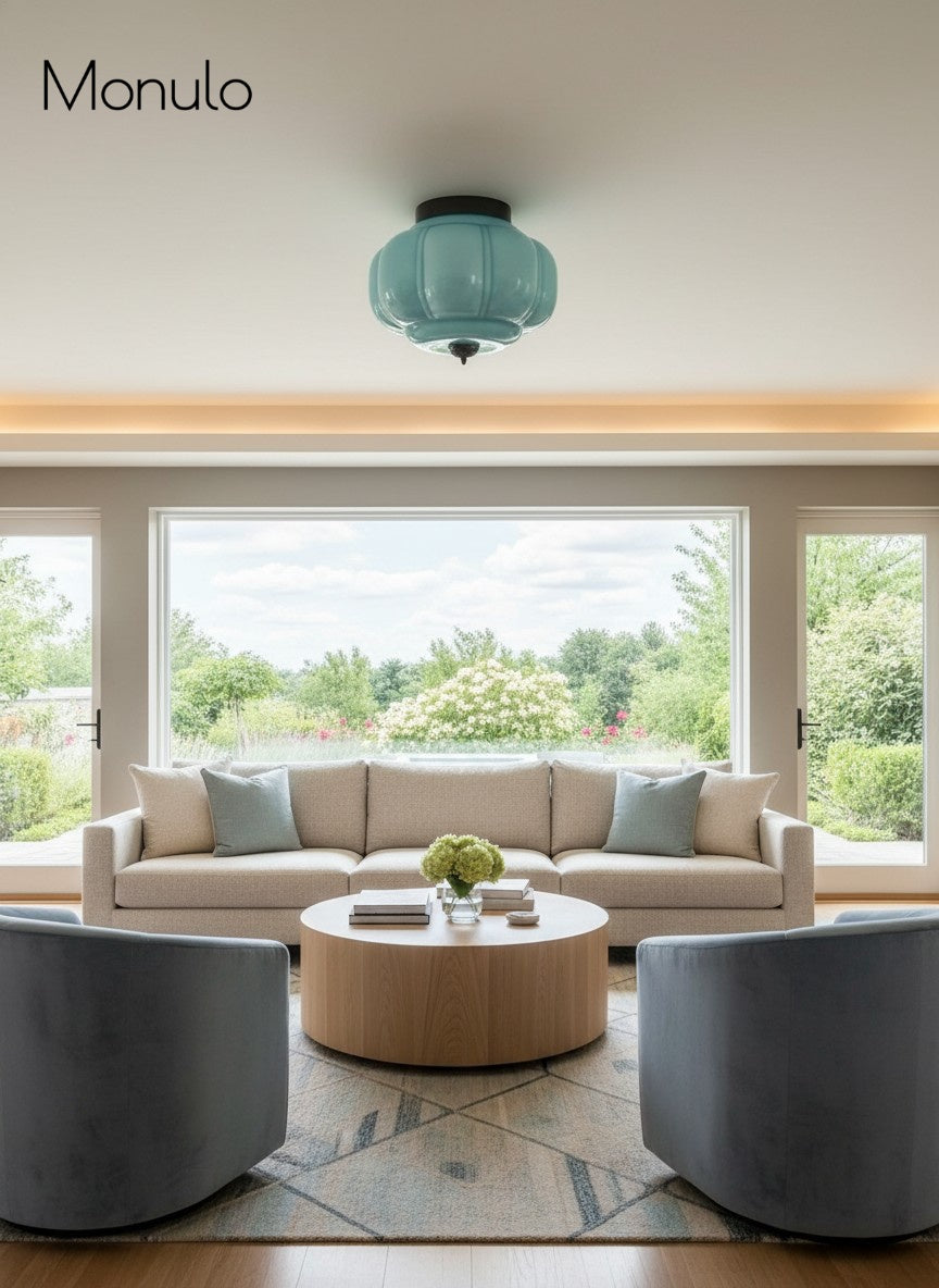 Retro Plafondlamp met Melkglazen Kap – Verfijnde Semi-Flush Mount Verlichting voor Moderne Interieurs