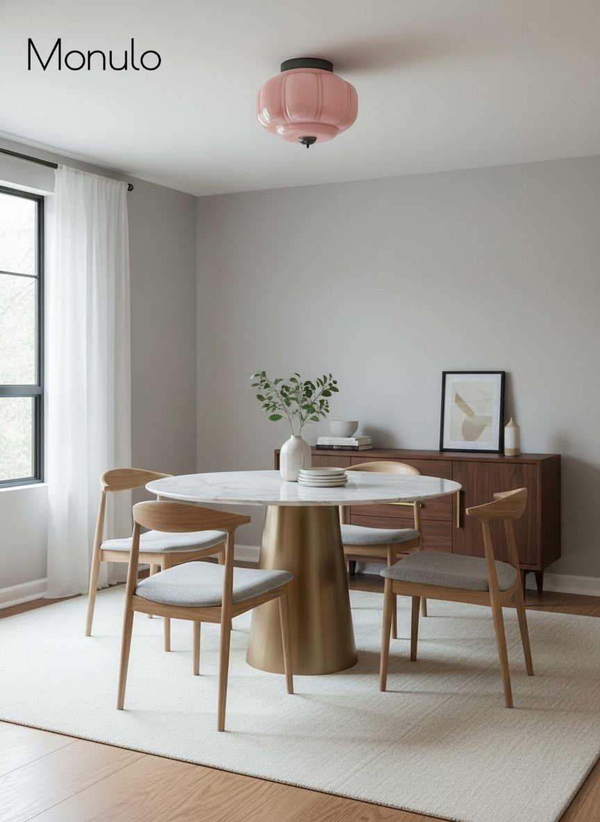 Retro Plafondlamp met Melkglazen Kap – Verfijnde Semi-Flush Mount Verlichting voor Moderne Interieurs