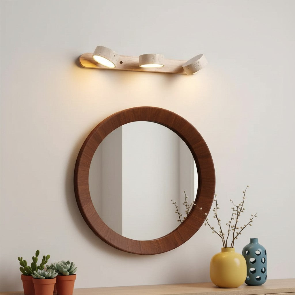Verstelbare Wandlamp Travertijn & Hout – 2/3/4 Lichtpunten Warm Licht Sconce