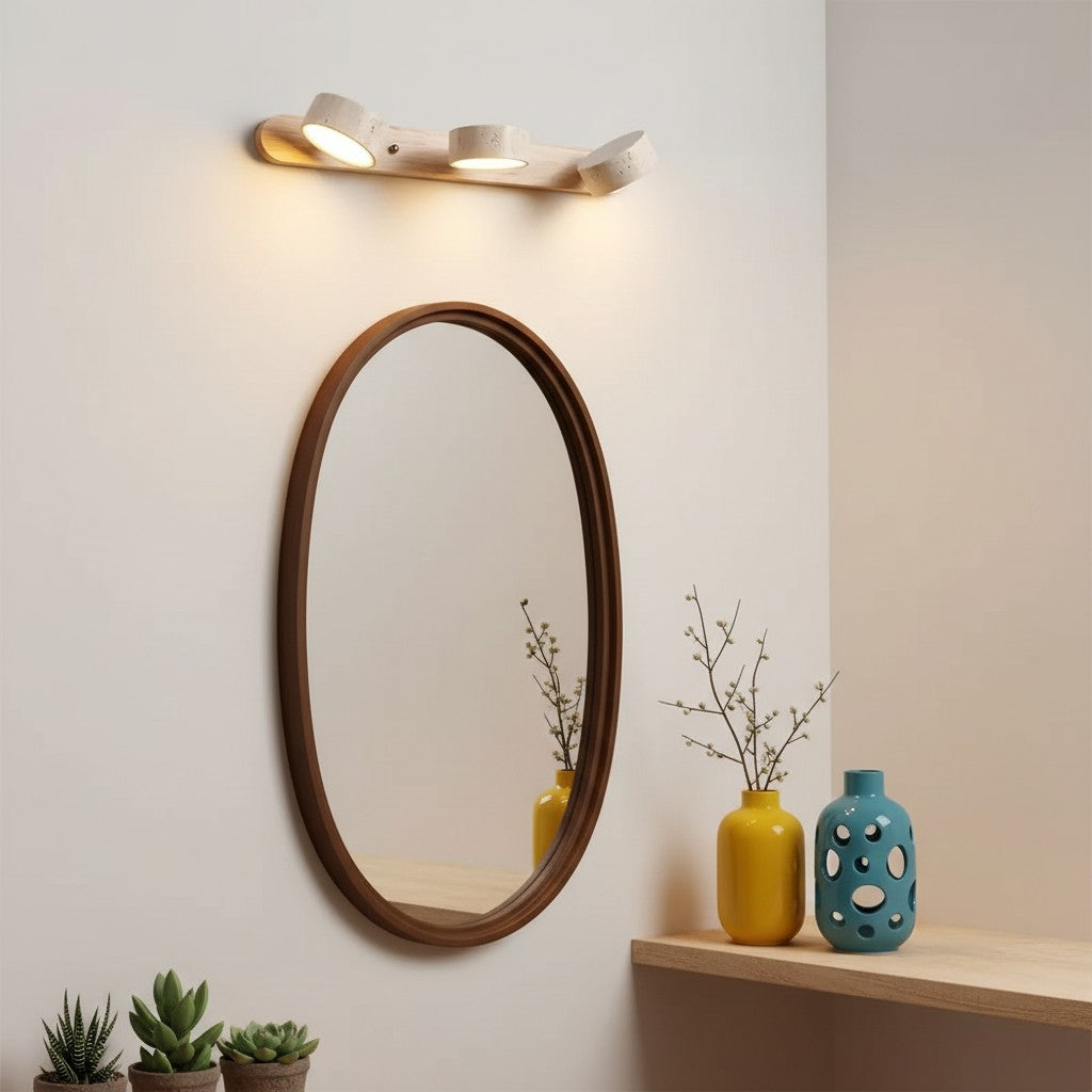 Verstelbare Wandlamp Travertijn & Hout – 2/3/4 Lichtpunten Warm Licht Sconce