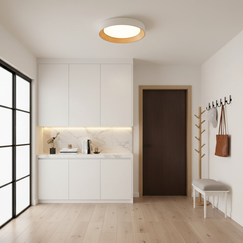 Houten Plafonnière Rond LED Warm Licht – Plafondlamp voor Woonkamer en Eetkamer – Opbouw Plafondverlichting met Houten Rand