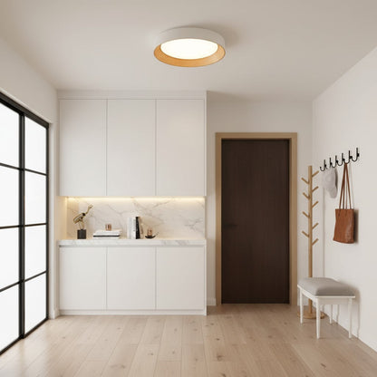 Houten Plafonnière Rond LED Warm Licht – Plafondlamp voor Woonkamer en Eetkamer – Opbouw Plafondverlichting met Houten Rand