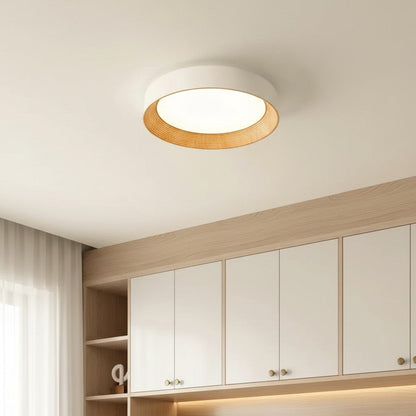 Minimalistische Ronde Plafondlamp met Houten Rand – Warm Licht – Nordic Design – Scandinavische Plafondverlichting voor Slaapkamer Hal Entree