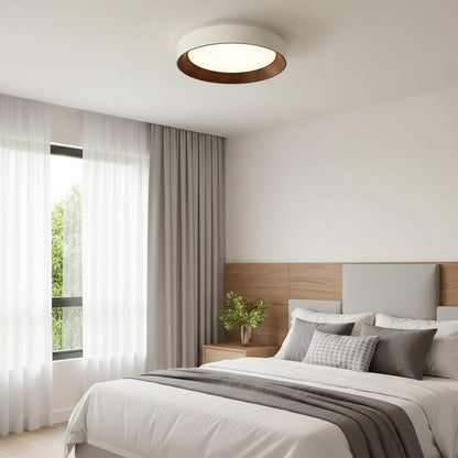 Houten Plafonnière Rond LED Warm Licht – Plafondlamp voor Woonkamer en Eetkamer – Opbouw Plafondverlichting met Houten Rand