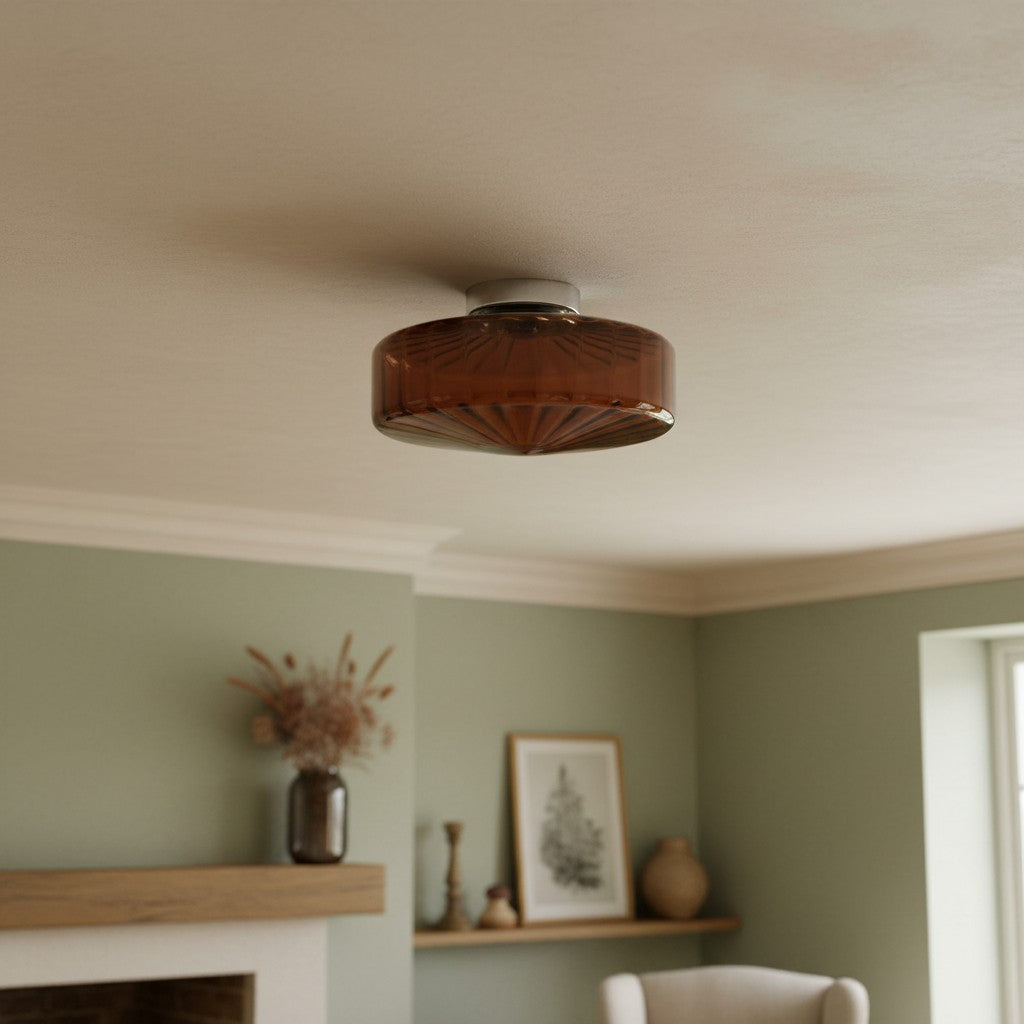 Vintage Geribbeld Glazen Plafondlamp Groen – Klassieke Verlichting voor Eetkamer, Entree & Gang