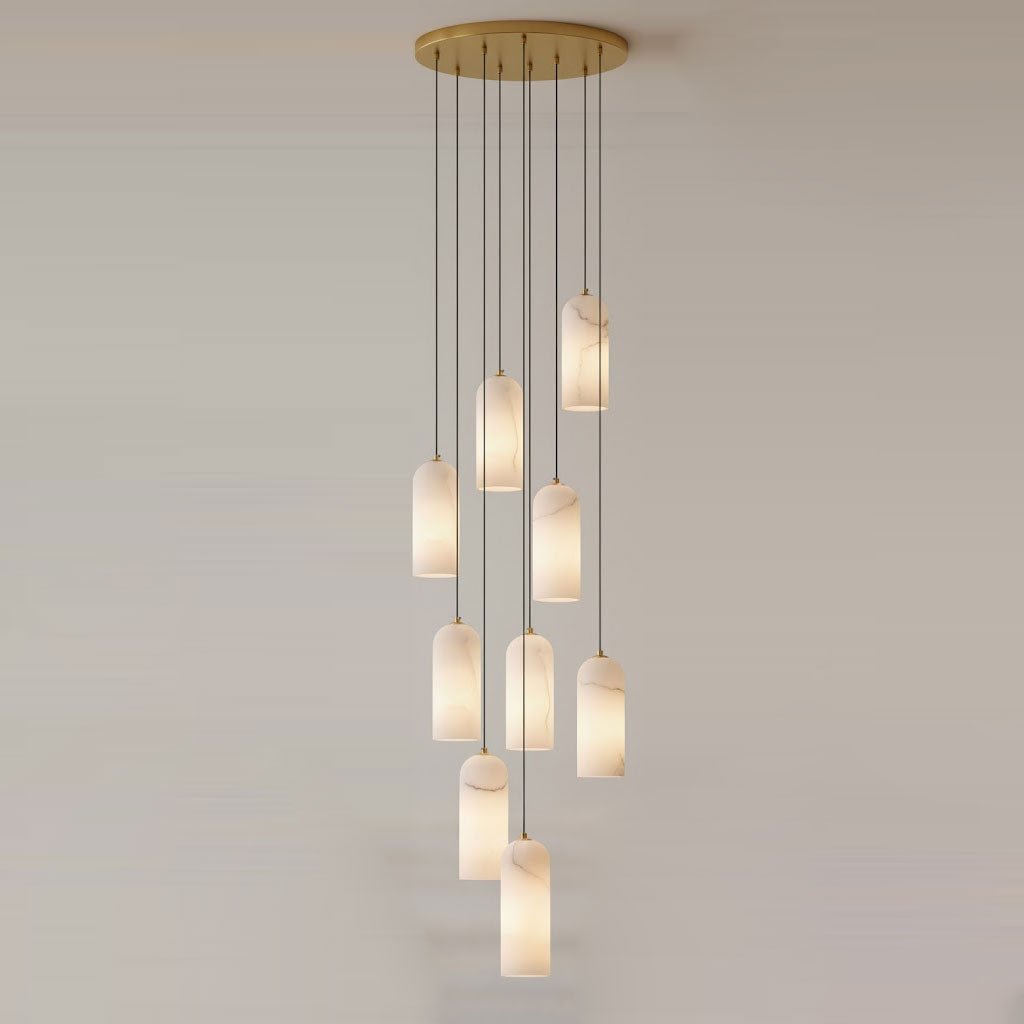 Alabasten Hanglamp met Gevlochten Snoer – Natuursteen Verlichting van Enkel Lichtpunt tot 21-Lichts Cluster – Mid-Century Modern Stijl Eetkamer Hanglamp met E12/E14 Fitting