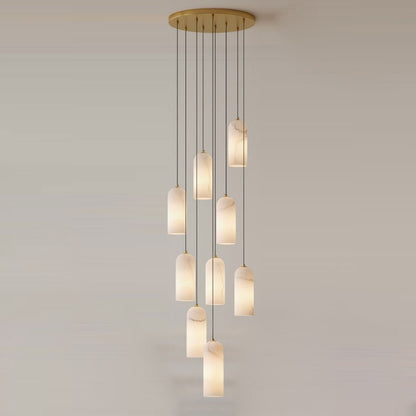 Alabasten Hanglamp met Gevlochten Snoer – Natuursteen Verlichting van Enkel Lichtpunt tot 21-Lichts Cluster – Mid-Century Modern Stijl Eetkamer Hanglamp met E12/E14 Fitting
